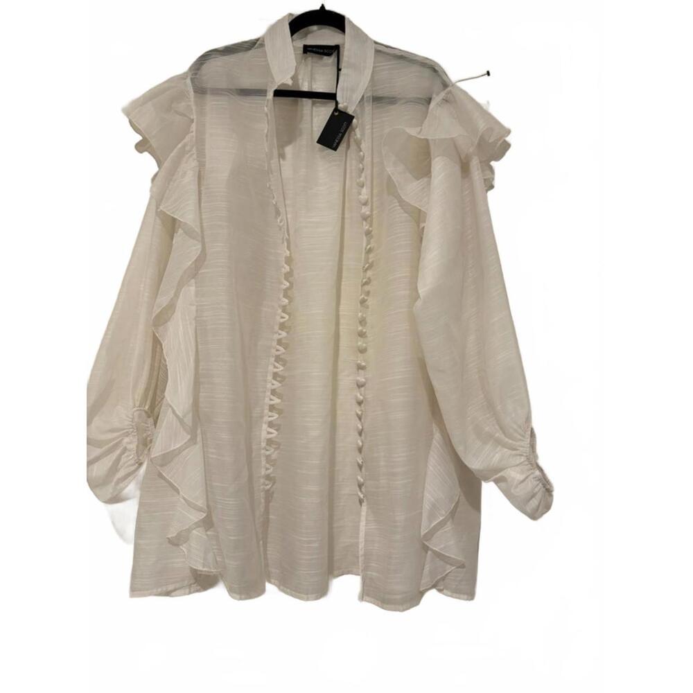 Vanessa Scott made in Italy sheer ivory button up duster/cardigan sz L #1656